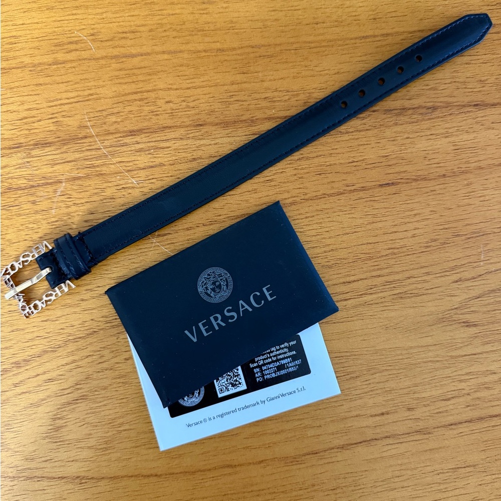 Versace Black Leather Bracelet With Gold Hardware